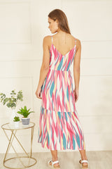 Mela Pink Viscose Abstract Stripe Midi Sundress