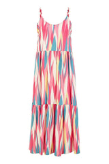 Mela Pink Viscose Abstract Stripe Midi Sundress