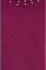 Mela Plum Pearl Detail High Neck Jumper
