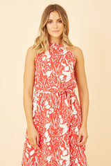 Mela Red Animal Print Halter Neck Maxi Dress