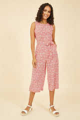 Mela Red Ditsy Floral Print Culotte Jumpsuit