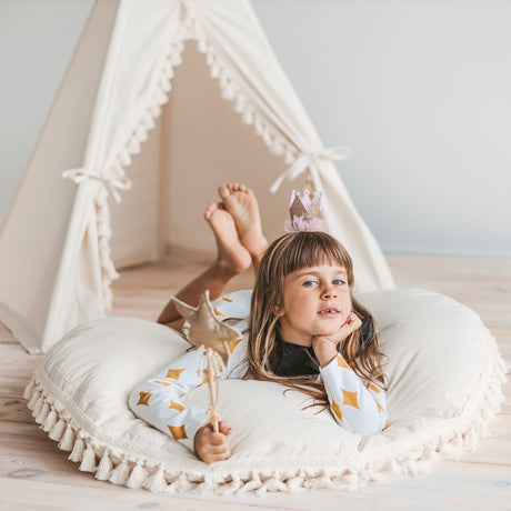 MINICAMP Large Floor Cushion With Tassels in Ecru