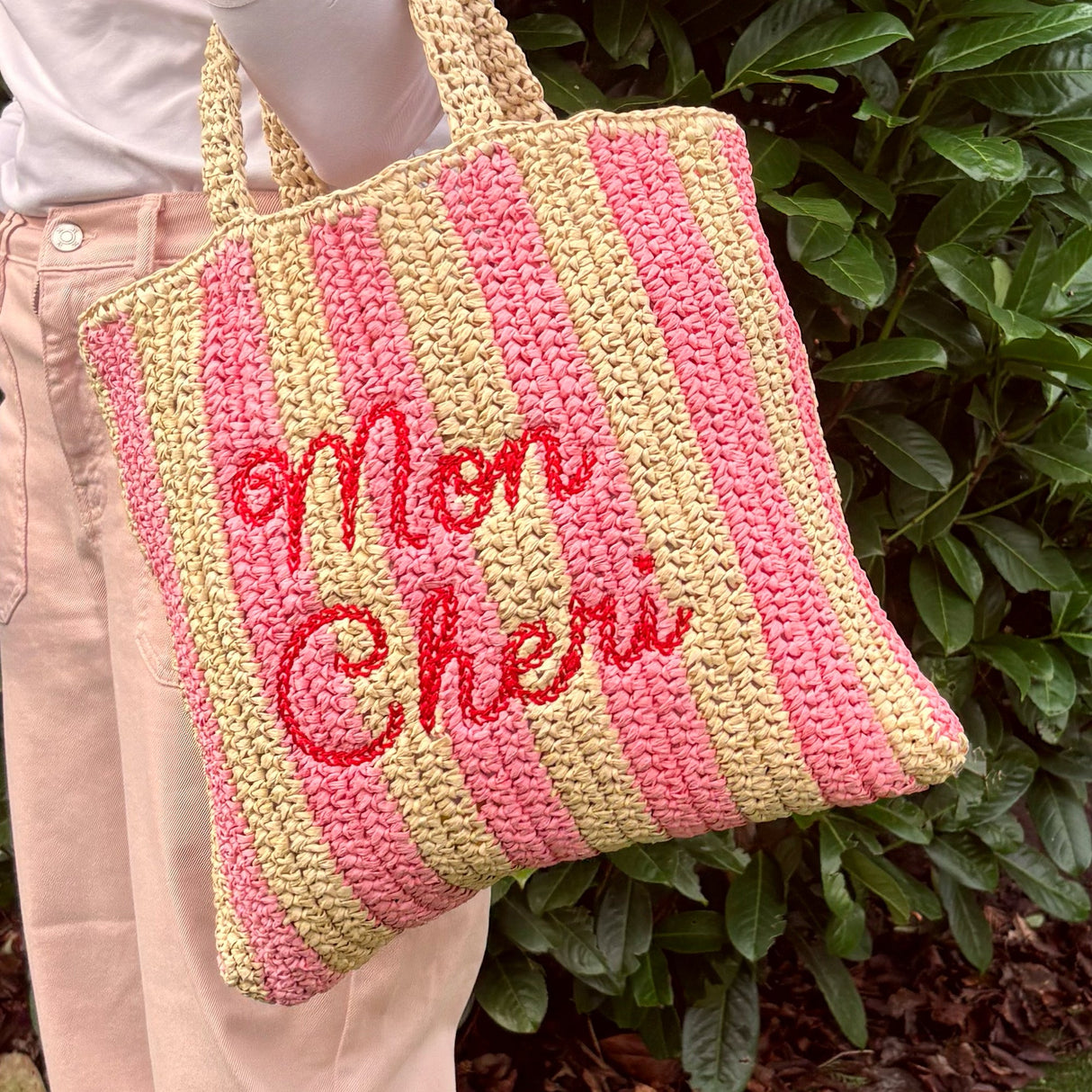 Mon Amour Embroidered Straw Beach Bag