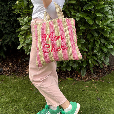 Mon Amour Embroidered Straw Beach Bag
