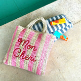 Mon Amour Embroidered Straw Beach Bag