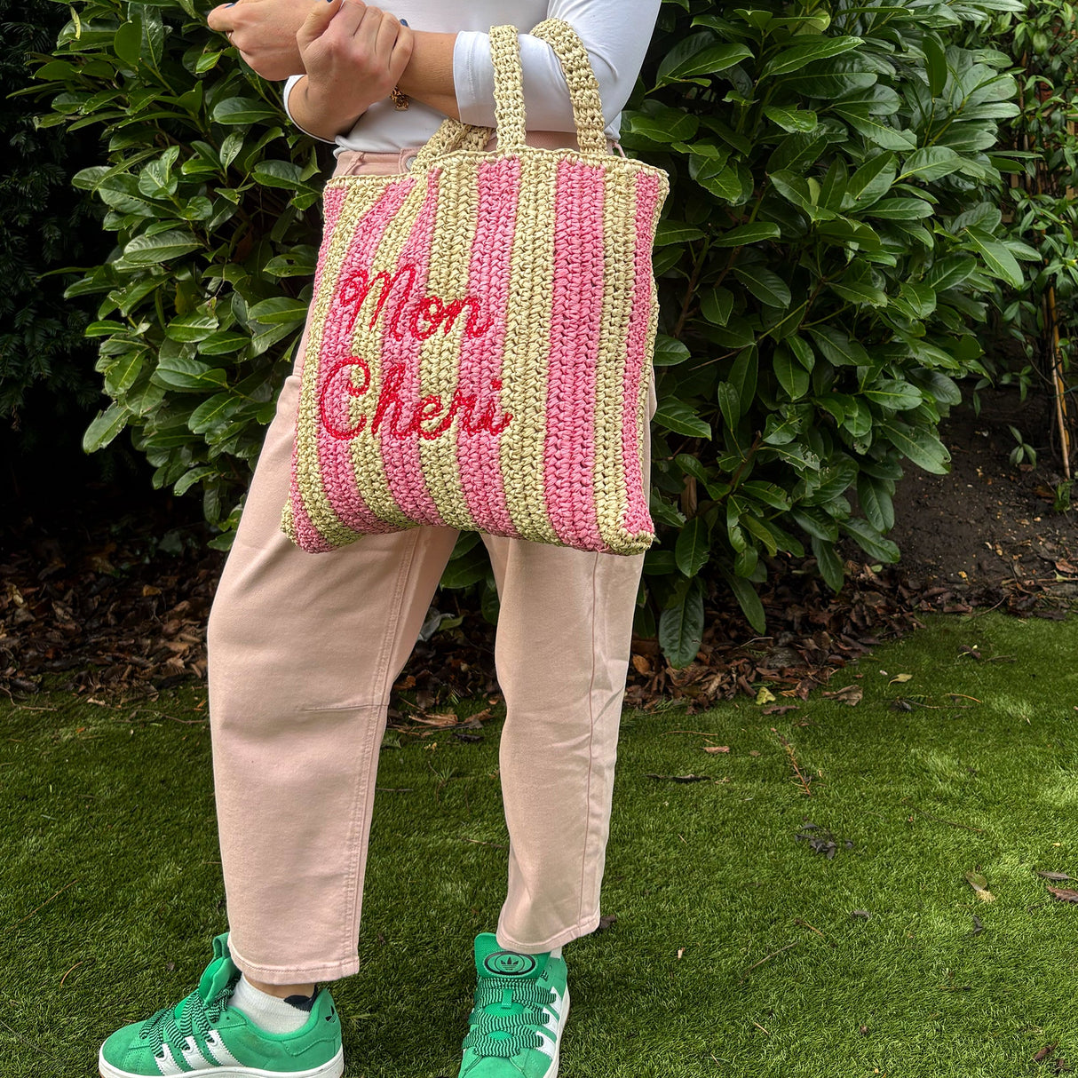 Mon Amour Embroidered Straw Beach Bag