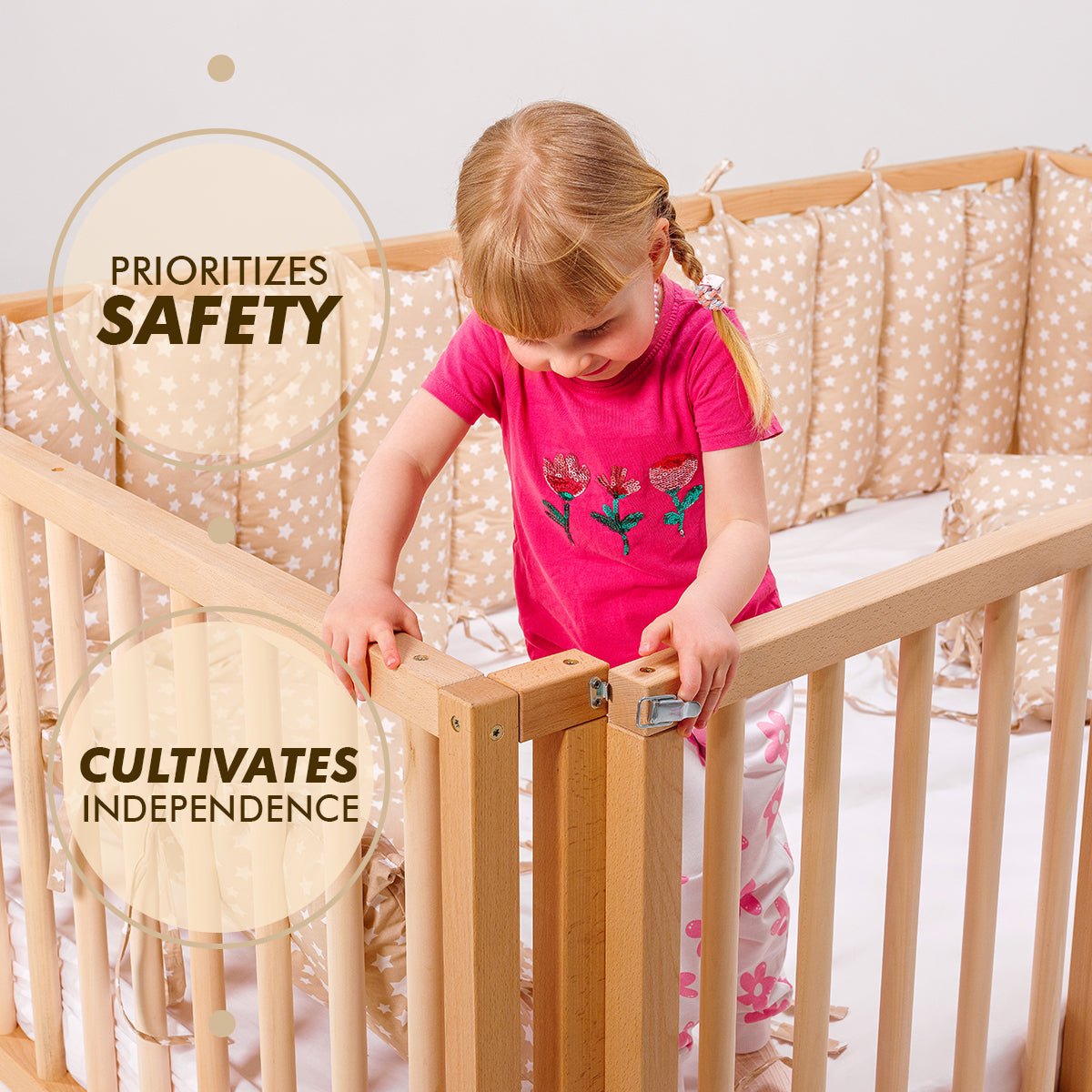 Montessori Floor Bed With Fence – Wooden Toddler Bed for Safe Sleep & Play