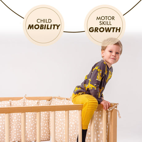 Montessori Floor Bed With Fence – Wooden Toddler Bed for Safe Sleep & Play
