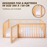 Montessori Floor Bed With Fence – Wooden Toddler Bed for Safe Sleep & Play