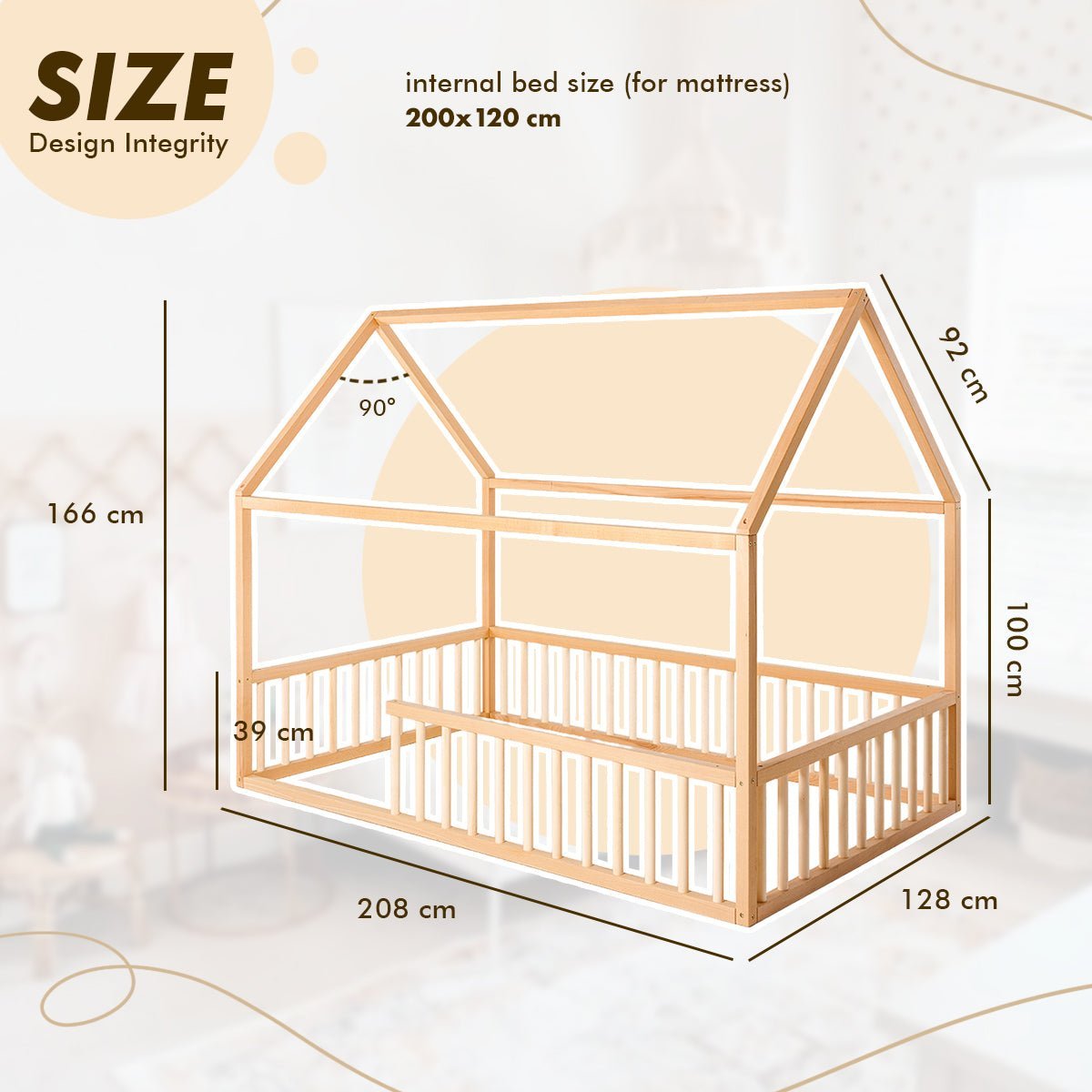 Montessori House Bed With Fence – Hardwood Floor Bed for Toddlers