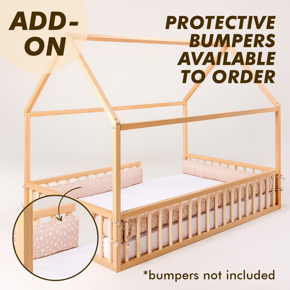 Montessori House Bed With Fence – Hardwood Floor Bed for Toddlers