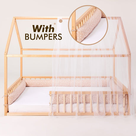 Montessori House Bed With Fence – Hardwood Floor Bed for Toddlers
