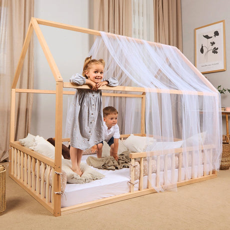 Montessori House Bed With Fence – Hardwood Floor Bed for Toddlers