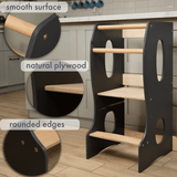 Stable Montessori Learning Tower – Wooden Growing Chair With Cut-Out Handles – Grey