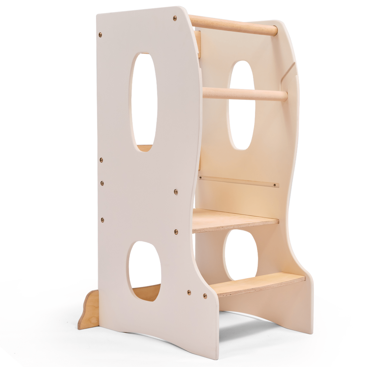 Stable Montessori Learning Tower – Wooden Growing Chair With Cut-Out Handles – Ivory