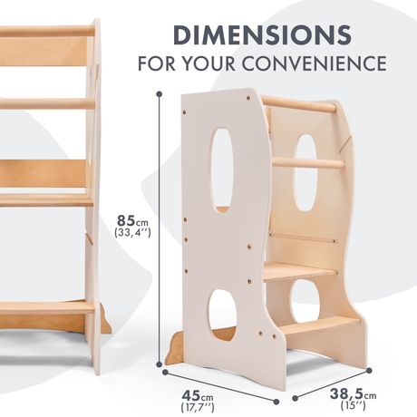 Stable Montessori Learning Tower – Wooden Growing Chair With Cut-Out Handles – Ivory