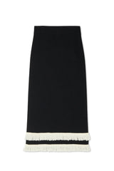 Black and Cream Fringe Straight Knit Skirt