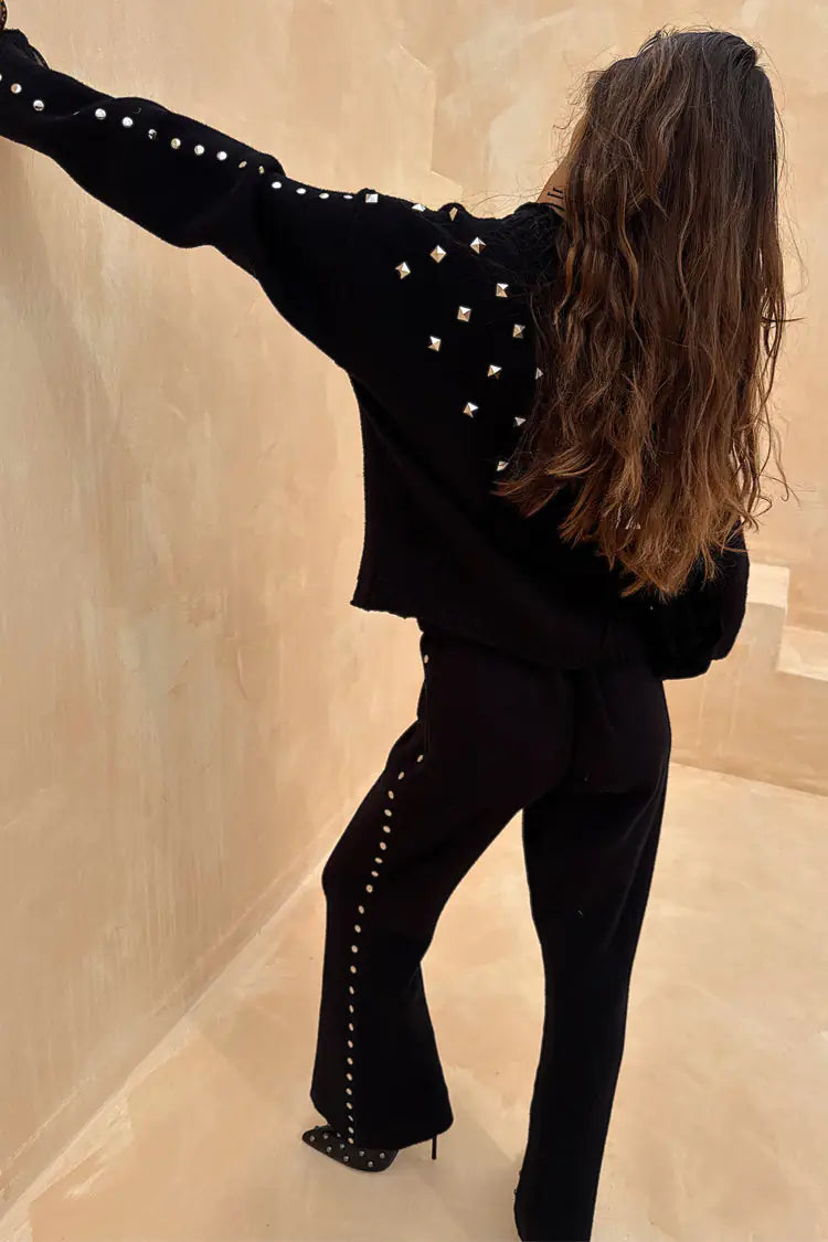 Black Studded Knit Trousers