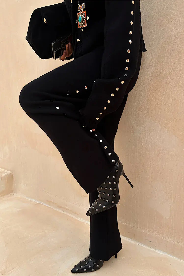 Black Studded Knit Trousers