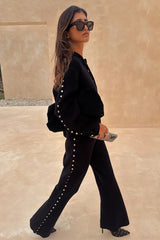 Black Studded Knit Trousers
