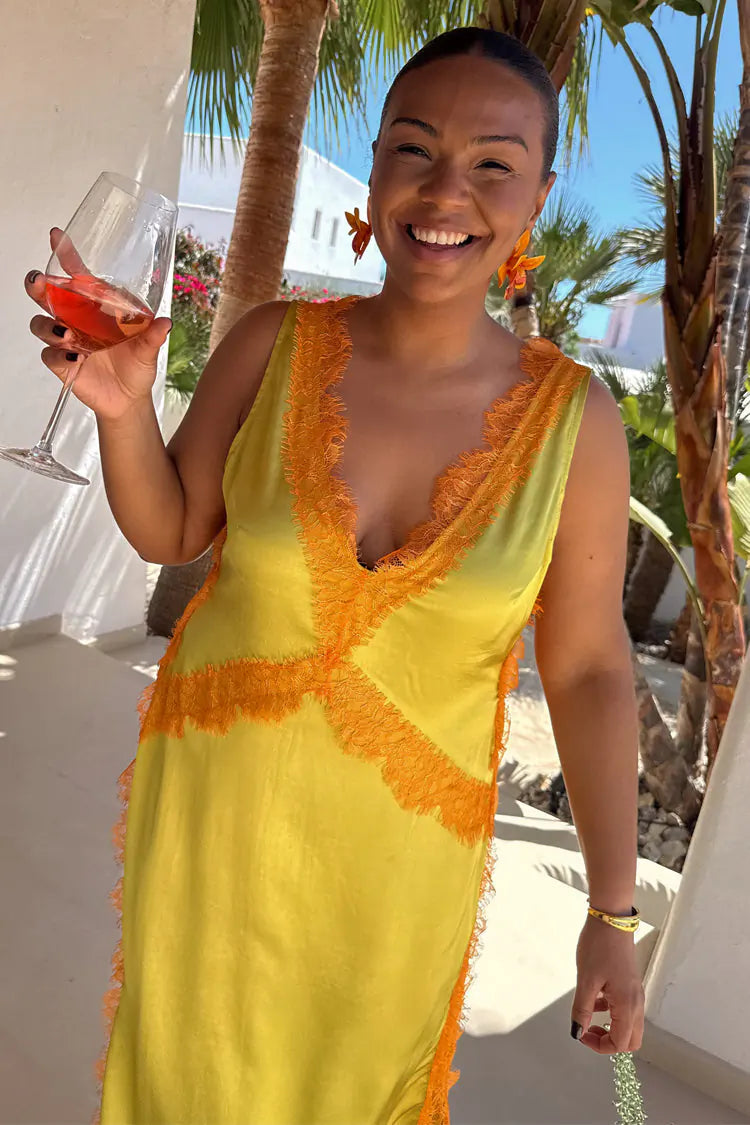 Never Fully Dressed Olive and Orange Lace Clio Dress