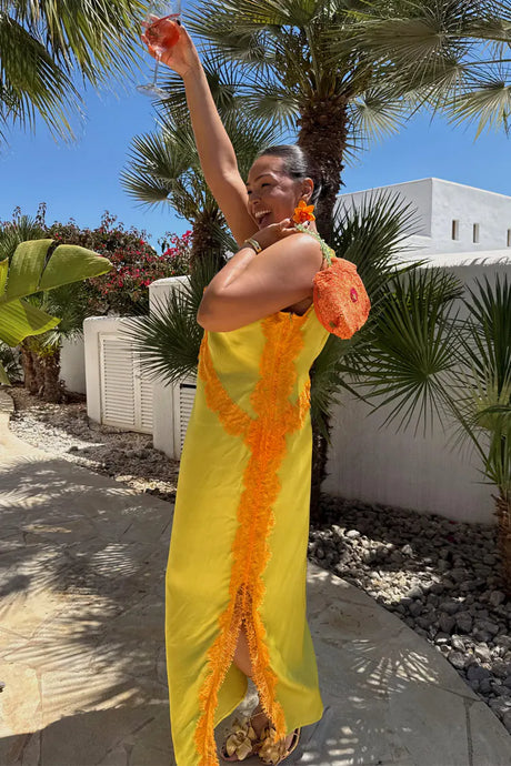 Never Fully Dressed Olive and Orange Lace Clio Dress