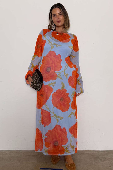 Never Fully Dressed Blue Poppy Aria Mesh Dress