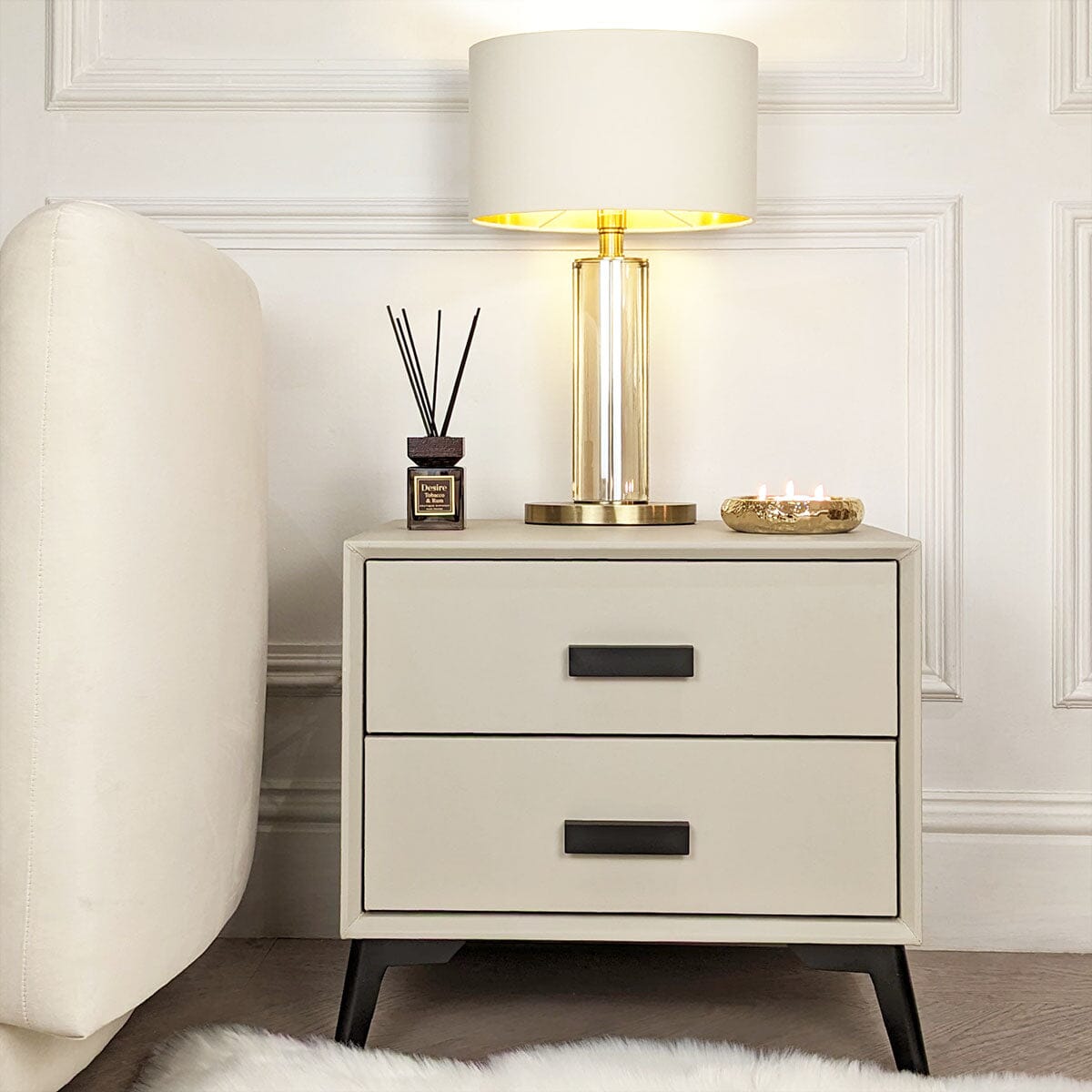 Nova Stone & Black 2 Drawer Bedside Table