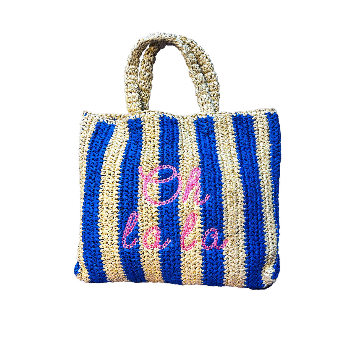 Oh La La Embroidered Straw Beach Bag