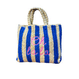 Oh La La Embroidered Straw Beach Bag