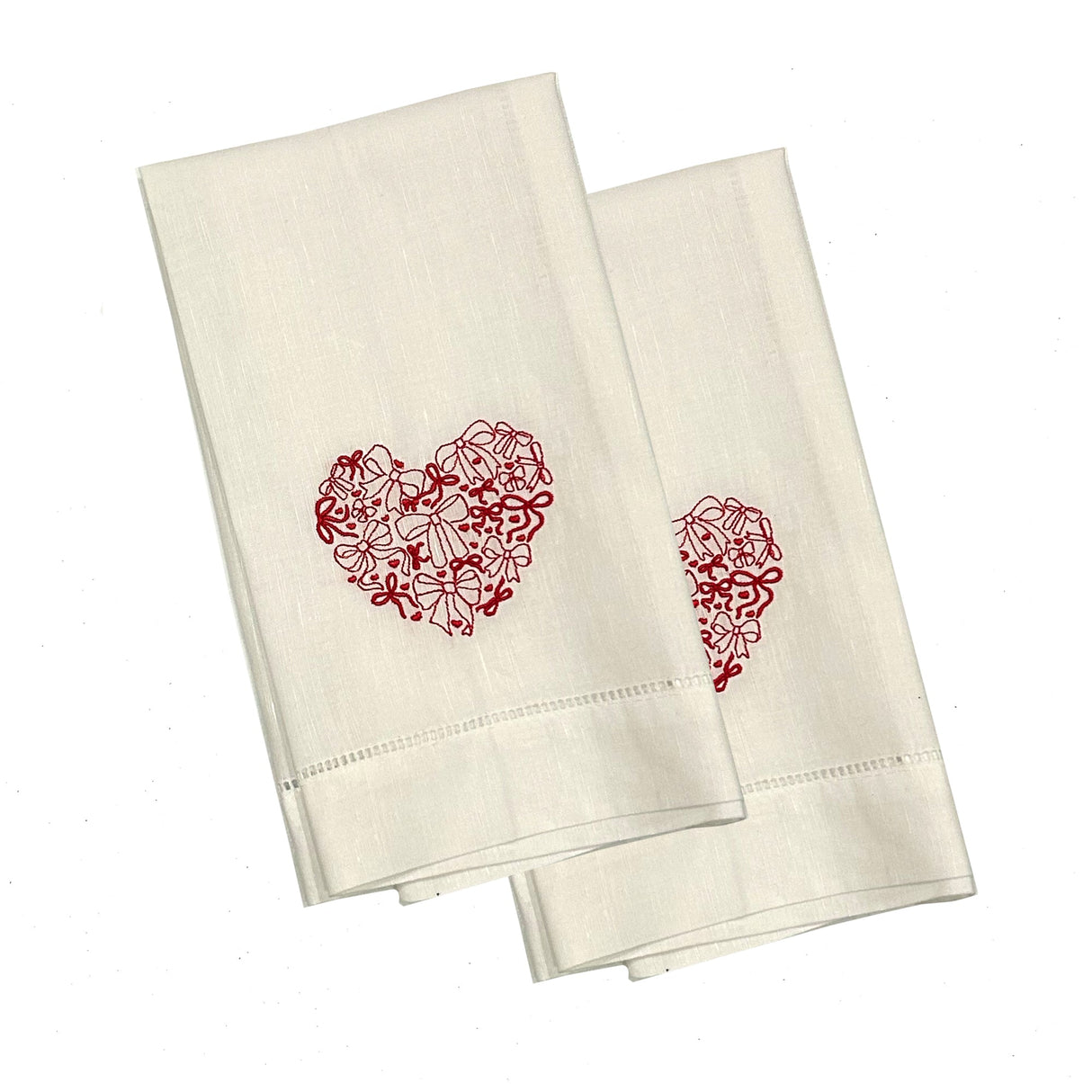 Valentine Linen Napkin Set | Heart & Bows Design, Bespoke Embroidery
