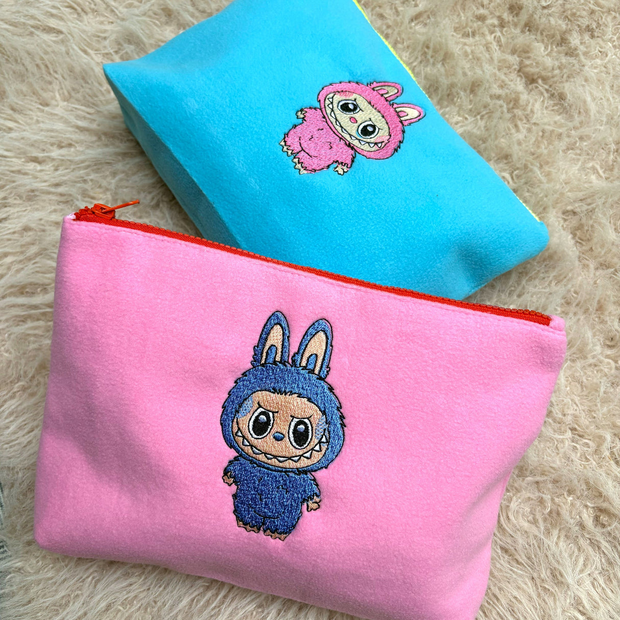 Pink Labubu Embroidered Plush Pouch