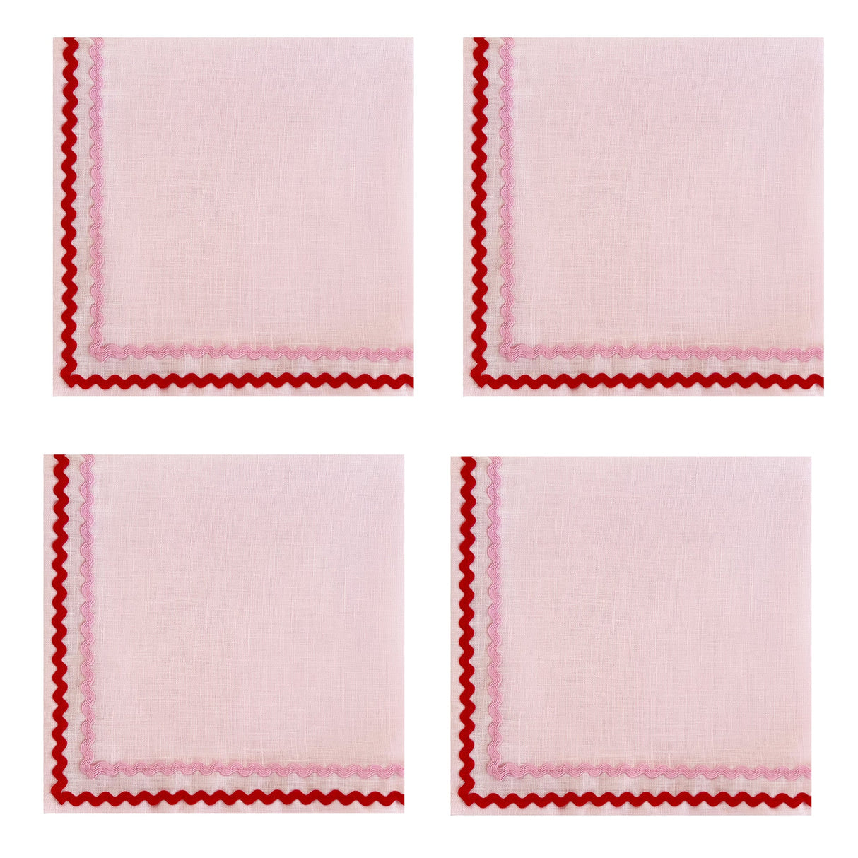 Ric Rac Pink & Red Linen Napkins | Pink | Set of 2