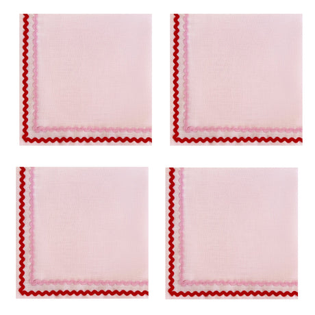 Ric Rac Pink & Red Linen Napkins | Pink | Set of 2