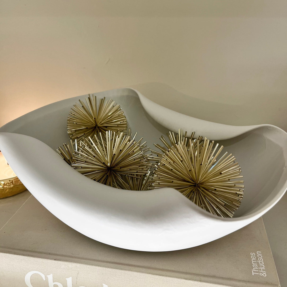 Pom Pom Effect Gold Decorative Balls - Set of 8