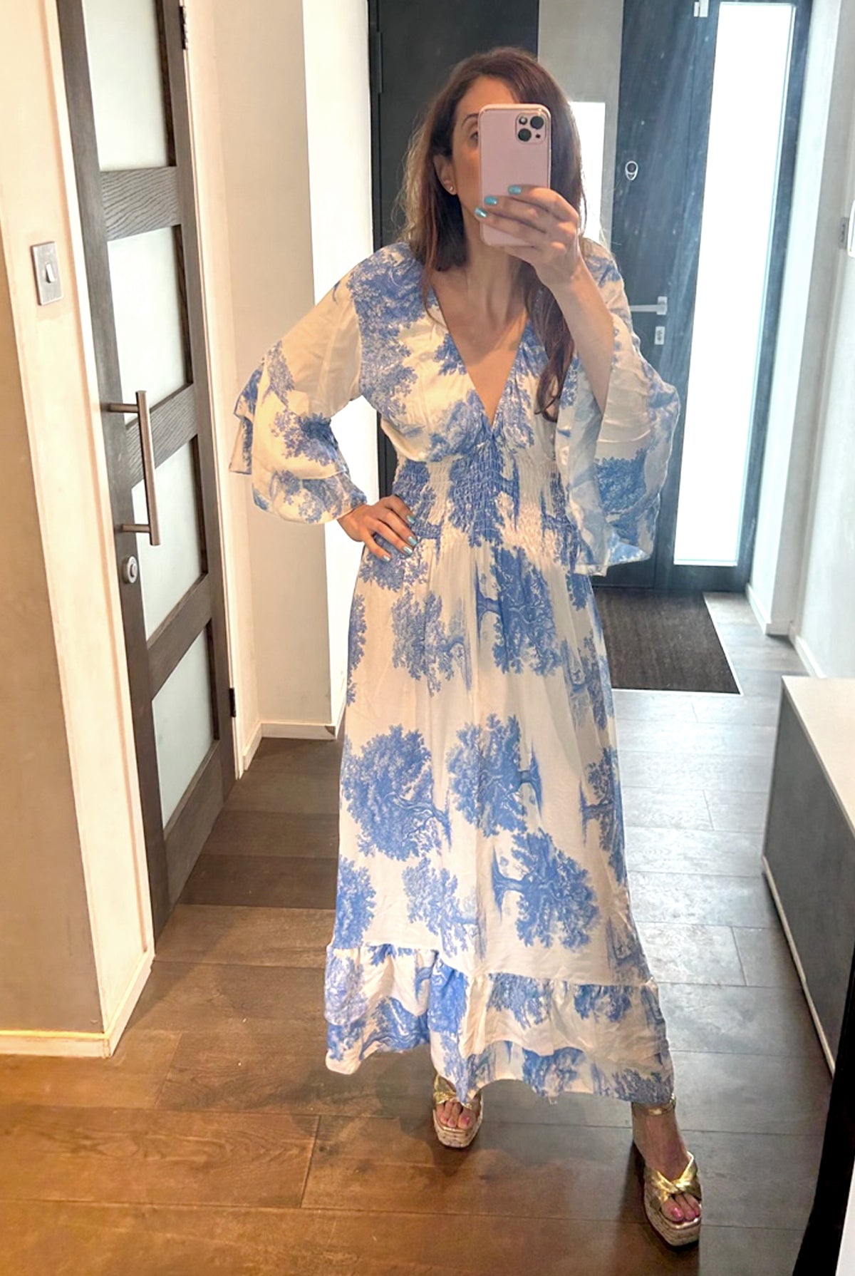 Printed Floral Maxi Dress Blue