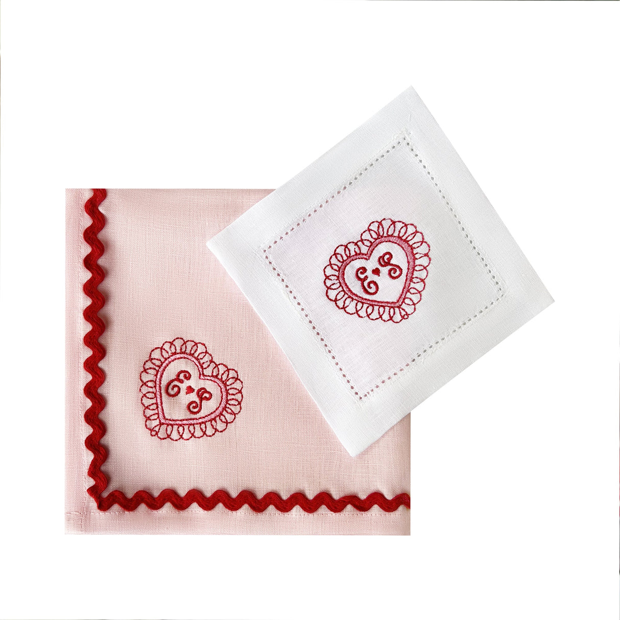 Heart Embroidered Cocktail Napkins | Set of 2 Designs
