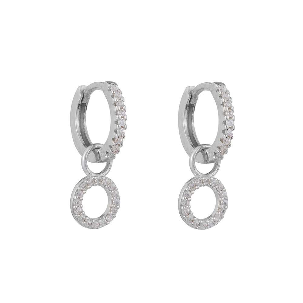 Circle Drop Hoop Huggie Earrings: Silver