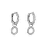 Circle Drop Hoop Huggie Earrings: Silver