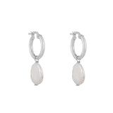 Round Pearl Drop Hoops: Silver