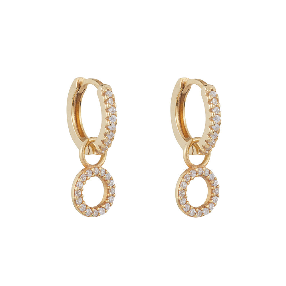 Circle Drop Hoop Huggie Earrings: Gold