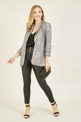 Silver Sequin Blazer With Pockets