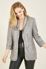 Silver Sequin Blazer With Pockets
