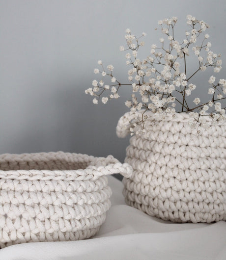 Crochet Flat Basket, Small | IVORY