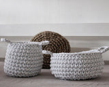 Crochet Flat Basket, Small | LIGHT GREY