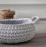 Crochet Flat Basket, Small | LIGHT GREY