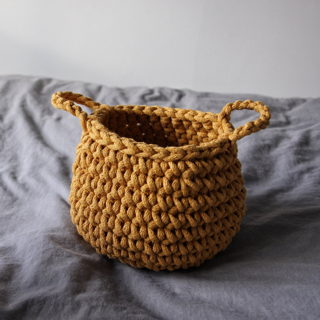 Crochet Basket, Small | MUSTARD