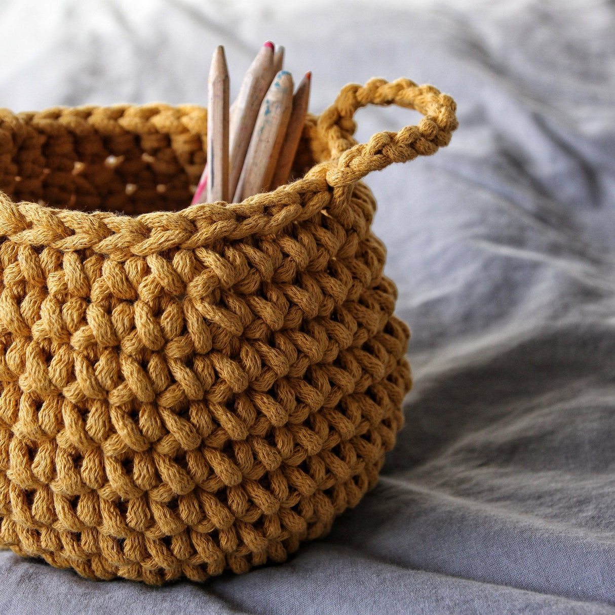 Crochet Basket, Small | MUSTARD