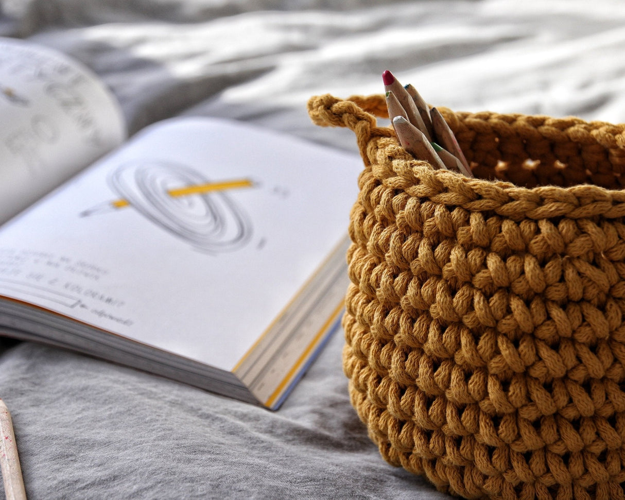 Crochet Basket, Small | MUSTARD