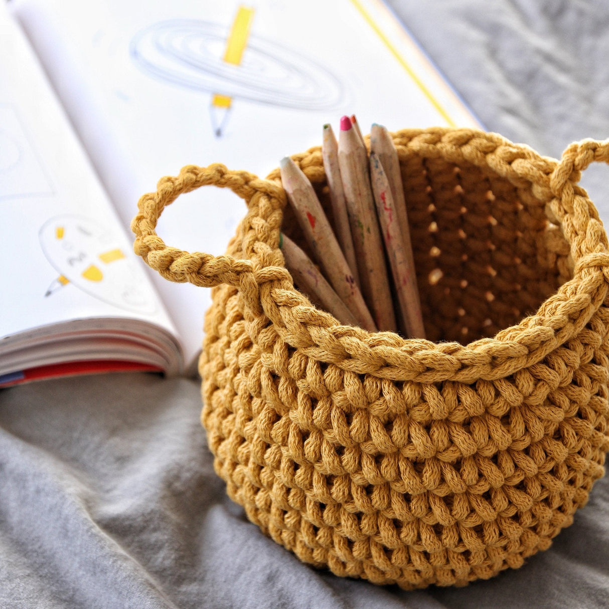 Crochet Basket, Small | MUSTARD